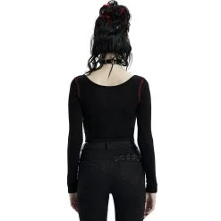 PUNK RAVE Crop Top à Manches Longues 'Katell' Noir Et Rouge -ALCHEMY GOTHIC shop crop top a manches longues katell noir et rouge 2