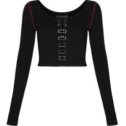 PUNK RAVE Crop Top à Manches Longues 'Katell' Noir Et Rouge
