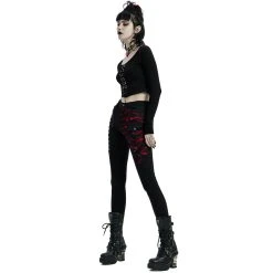 PUNK RAVE Crop Top à Manches Longues 'Katell' Noir Et Rouge -ALCHEMY GOTHIC shop crop top a manches longues katell noir et rouge 5