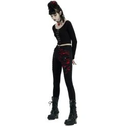 PUNK RAVE Crop Top à Manches Longues 'Katell' Noir Et Rouge -ALCHEMY GOTHIC shop crop top a manches longues katell noir et rouge 8