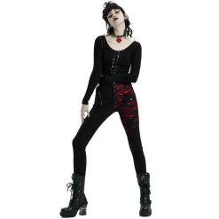 PUNK RAVE Crop Top à Manches Longues 'Katell' Noir Et Rouge -ALCHEMY GOTHIC shop crop top a manches longues katell noir et rouge 9