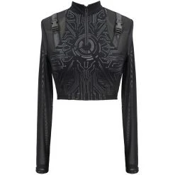 DEVIL FASHION Crop Top 'Cyber Game' Noir à Manches Longues