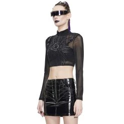 DEVIL FASHION Crop Top 'Cyber Game' Noir à Manches Longues -ALCHEMY GOTHIC shop crop top cyber game noir a manches longues 3