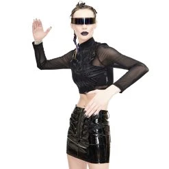 DEVIL FASHION Crop Top 'Cyber Game' Noir à Manches Longues -ALCHEMY GOTHIC shop crop top cyber game noir a manches longues 7