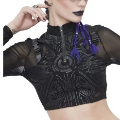 DEVIL FASHION Crop Top 'Cyber Game' Noir à Manches Longues -ALCHEMY GOTHIC shop crop top cyber game noir a manches longues 9