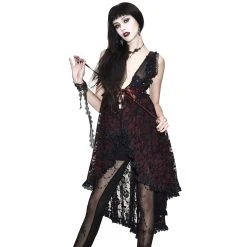 Eva Lady Déshabillé 'Romantic Goth' En Dentelle Rouge Et Noire -ALCHEMY GOTHIC shop deshabille romantic goth en dentelle rouge et noire 4