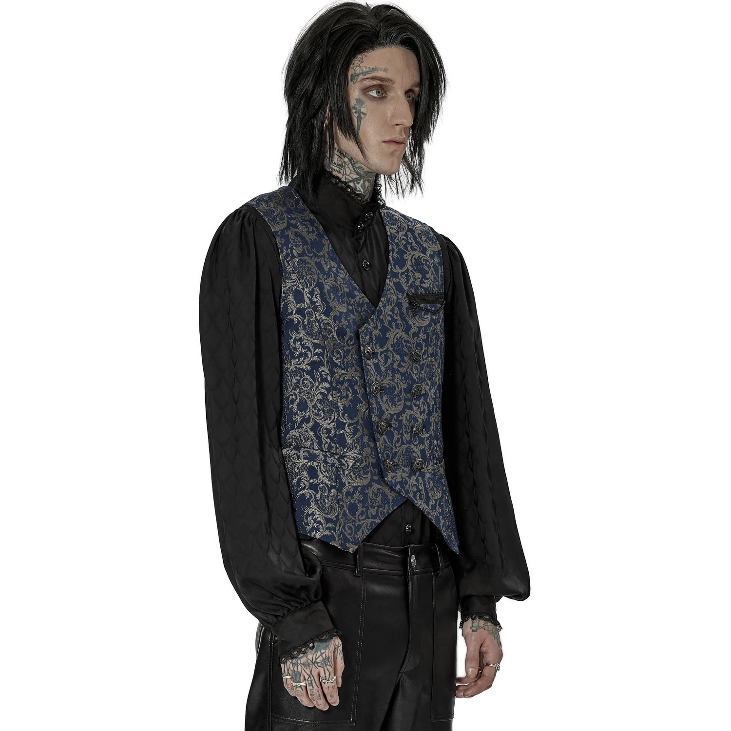PUNK RAVE Gilet 'Lycidas' En Jacquard Bleu 6 PUNK RAVE Gilet 'Lycidas' En Jacquard Bleu – Image 4