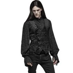 PUNK RAVE Gilet Victorien 'Damask Gothic' En Brocart Noir -ALCHEMY GOTHIC shop gilet victorien damask gothic en brocart noir 3