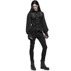 PUNK RAVE Gilet Victorien 'Damask Gothic' En Brocart Noir -ALCHEMY GOTHIC shop gilet victorien damask gothic en brocart noir 6