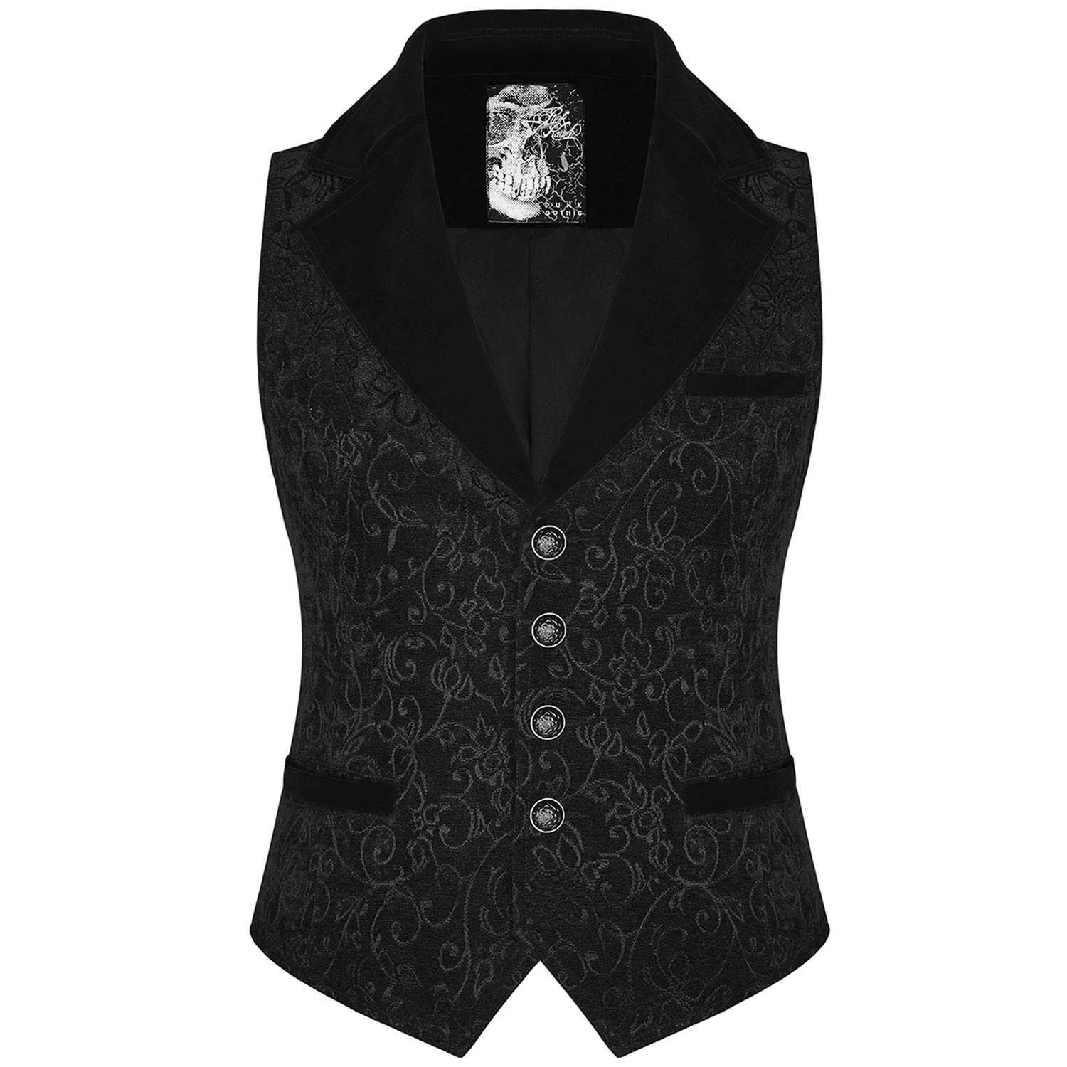 PUNK RAVE Gilet Victorien 'Gothic Regent' En Brocart Noir 7 PUNK RAVE Gilet Victorien 'Gothic Regent' En Brocart Noir – Image 5