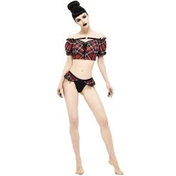 DEVIL FASHION Haut De Bikini 'Scotish' En Tartan Rouge -ALCHEMY GOTHIC shop haut de bikini scotish en tartan rouge 11