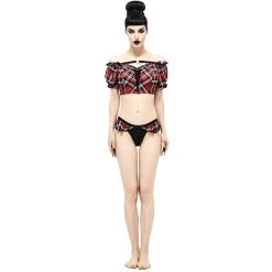 DEVIL FASHION Haut De Bikini 'Scotish' En Tartan Rouge -ALCHEMY GOTHIC shop haut de bikini scotish en tartan rouge 7