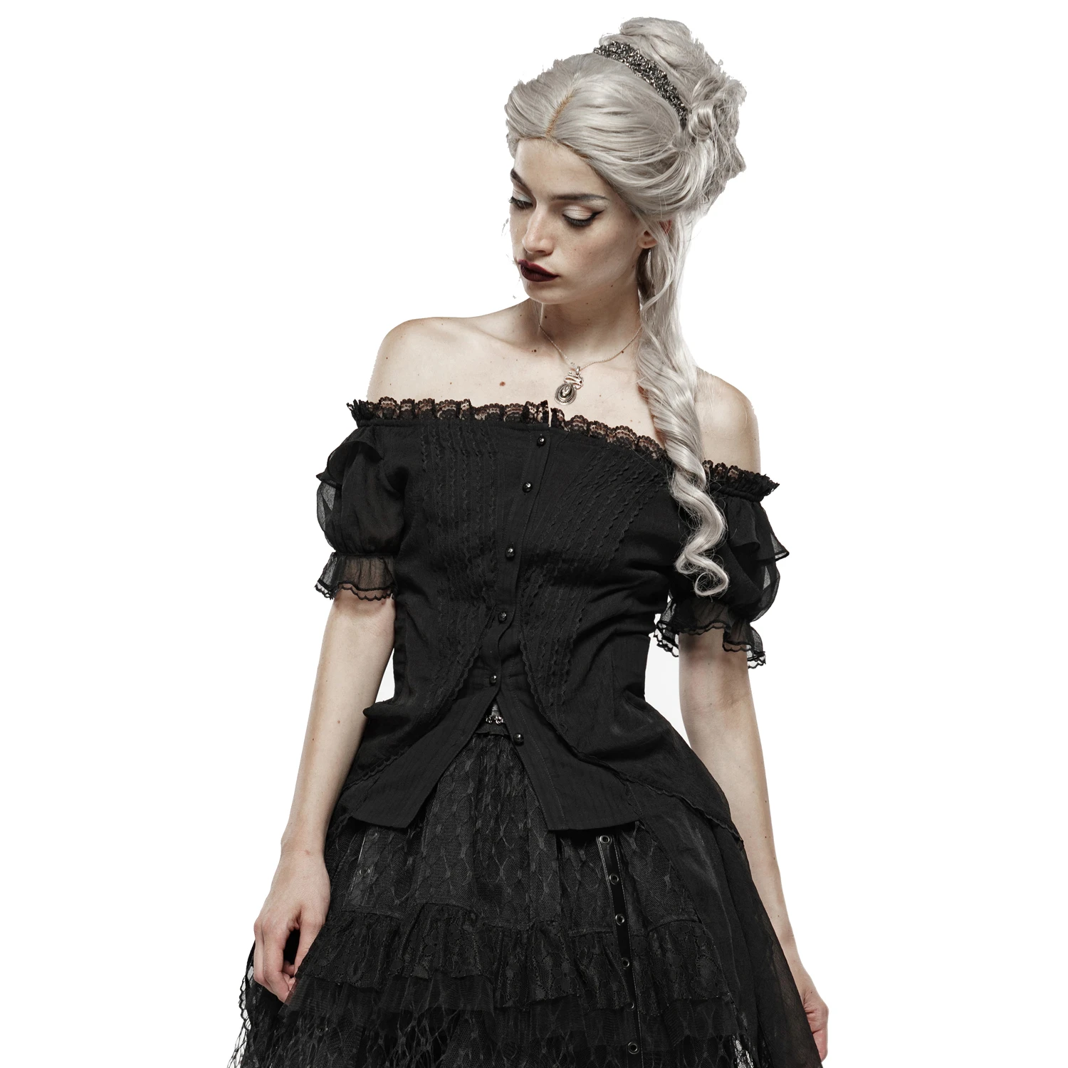 Pyon Pyon Haut Gothic Lolita 'Fleur De Lys' Noir à Manches... 7 Pyon Pyon Haut Gothic Lolita 'Fleur De Lys' Noir à Manches... – Image 5