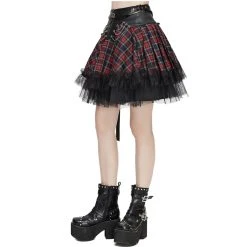 DEVIL FASHION Jupe 'Punk Lace Up' En Tartan Et Simili Cuir -ALCHEMY GOTHIC shop jupe punk lace up en tartan et simili cuir 10