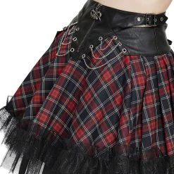 DEVIL FASHION Jupe 'Punk Lace Up' En Tartan Et Simili Cuir -ALCHEMY GOTHIC shop jupe punk lace up en tartan et simili cuir 17