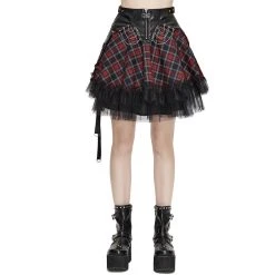 DEVIL FASHION Jupe 'Punk Lace Up' En Tartan Et Simili Cuir