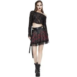 DEVIL FASHION Jupe 'Punk Lace Up' En Tartan Et Simili Cuir -ALCHEMY GOTHIC shop jupe punk lace up en tartan et simili cuir 3