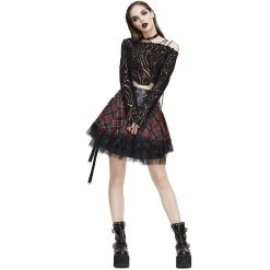 DEVIL FASHION Jupe 'Punk Lace Up' En Tartan Et Simili Cuir -ALCHEMY GOTHIC shop jupe punk lace up en tartan et simili cuir 4