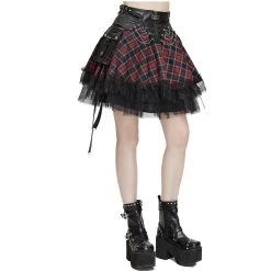 DEVIL FASHION Jupe 'Punk Lace Up' En Tartan Et Simili Cuir -ALCHEMY GOTHIC shop jupe punk lace up en tartan et simili cuir 8