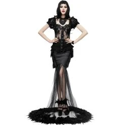 Eva Lady Jupe Sirène 'Black Feathers' Noire -ALCHEMY GOTHIC shop jupe sirene black feathers noire 3