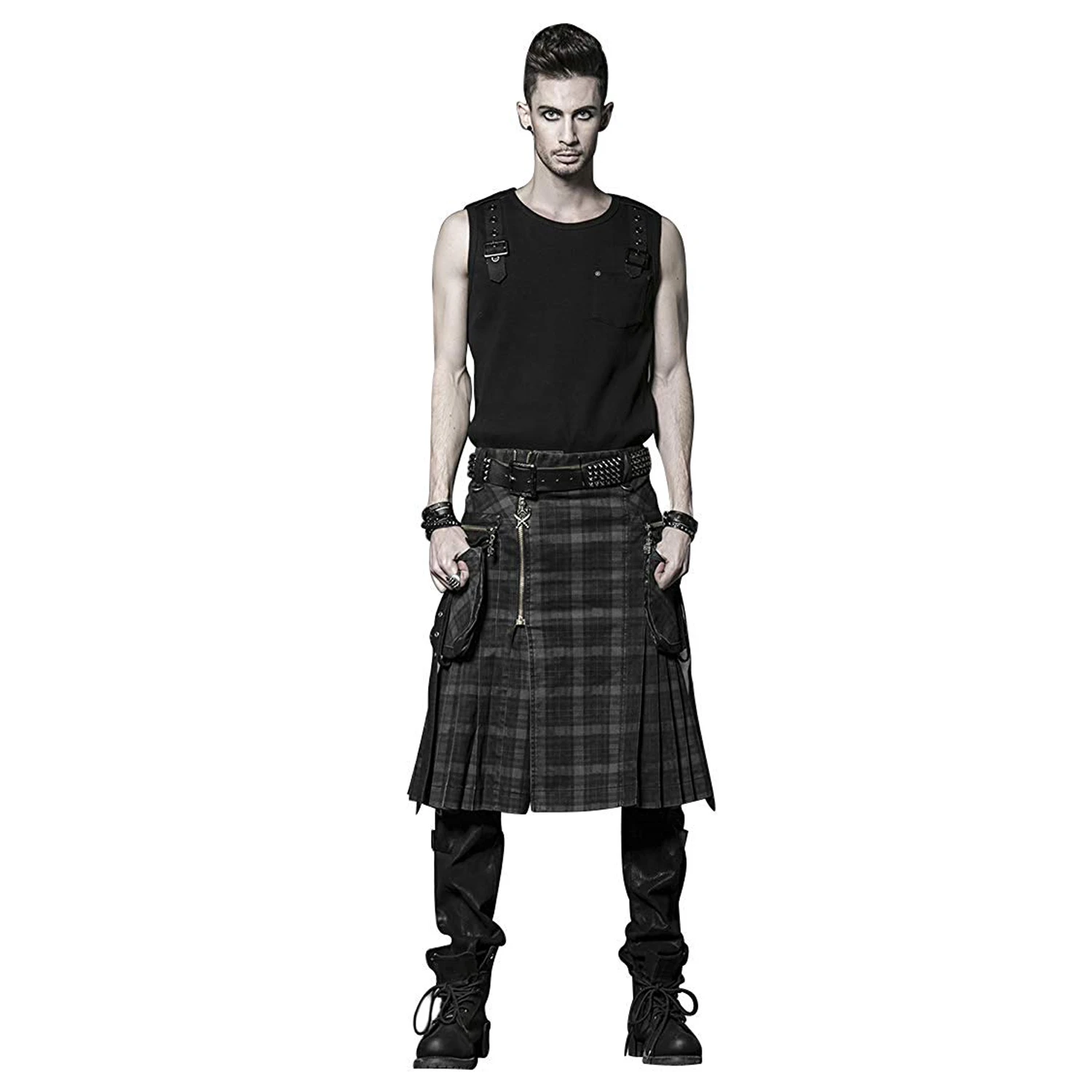 PUNK RAVE Kilt 'Bersek' En Tartan à Carreaux Marrons Et Noirs 4 PUNK RAVE Kilt 'Bersek' En Tartan à Carreaux Marrons Et Noirs – Image 2