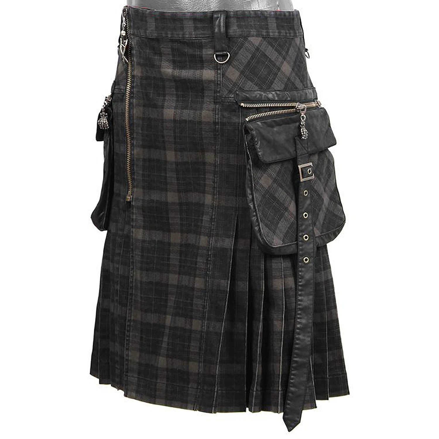 PUNK RAVE Kilt 'Bersek' En Tartan à Carreaux Marrons Et Noirs 16 PUNK RAVE Kilt 'Bersek' En Tartan à Carreaux Marrons Et Noirs – Image 14