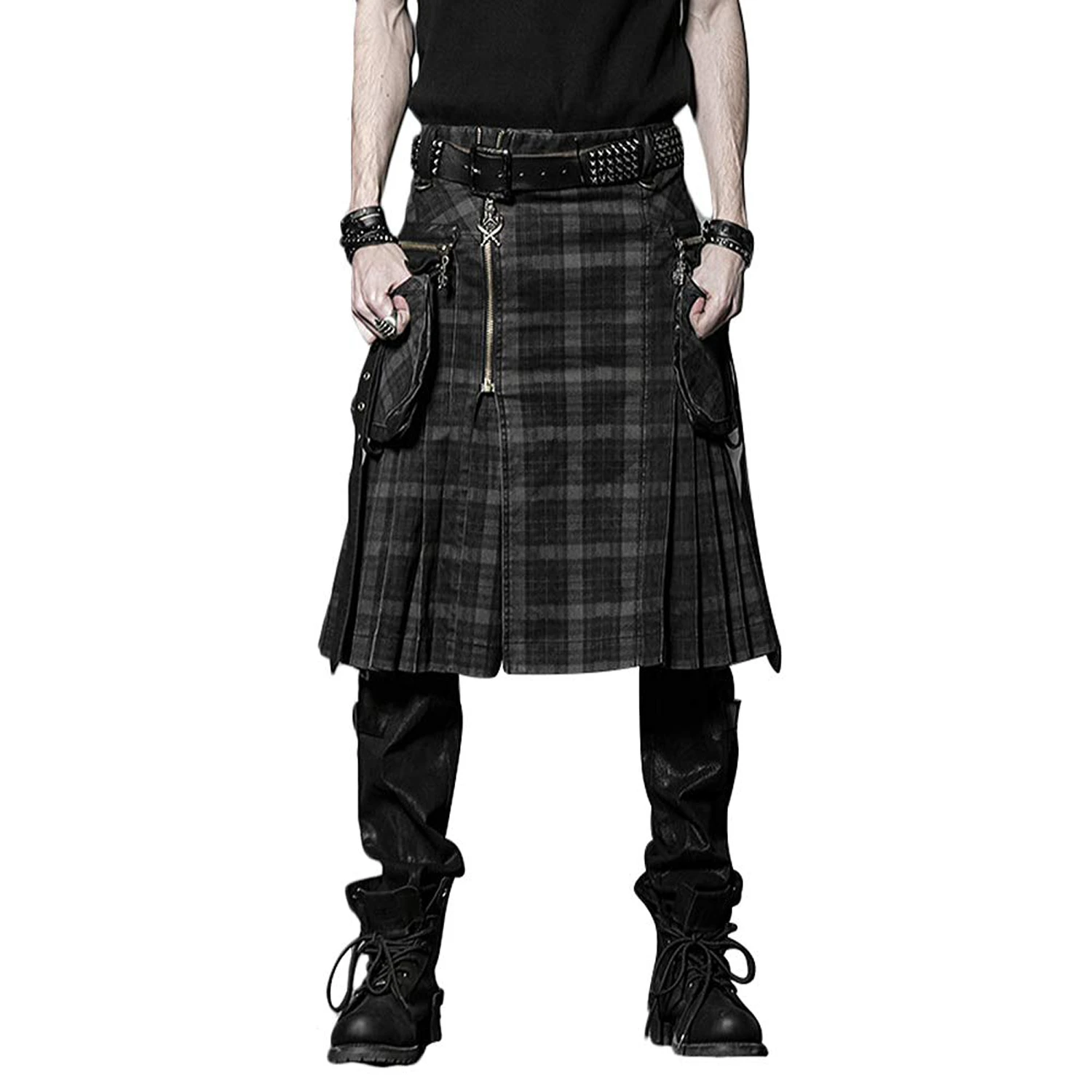 PUNK RAVE Kilt 'Bersek' En Tartan à Carreaux Marrons Et Noirs 3 PUNK RAVE Kilt 'Bersek' En Tartan à Carreaux Marrons Et Noirs