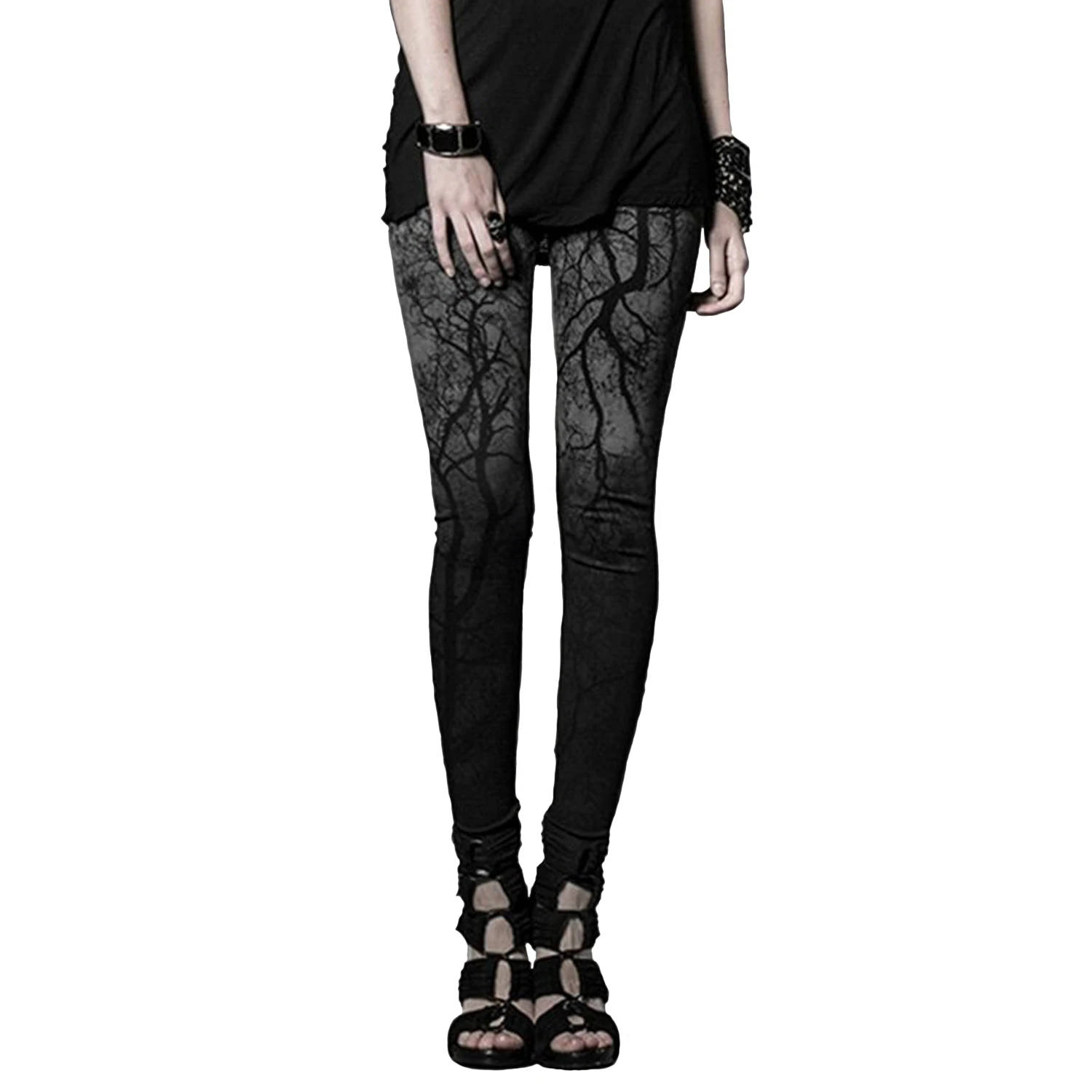 PUNK RAVE Leggings 'Brocéliande' Noir Et Gris 3 PUNK RAVE Leggings 'Brocéliande' Noir Et Gris