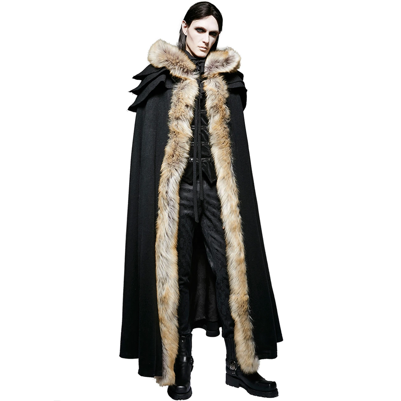 PUNK RAVE Longue Cape Homme 'Black Foxa' Noire 4 PUNK RAVE Longue Cape Homme 'Black Foxa' Noire – Image 2