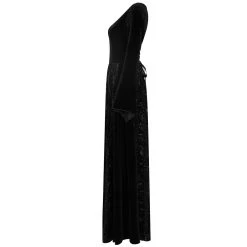 PUNK RAVE Longue Robe 'Cyrielle' En Velours Noir -ALCHEMY GOTHIC shop longue robe cyrielle en velours noir 14