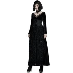 PUNK RAVE Longue Robe 'Cyrielle' En Velours Noir -ALCHEMY GOTHIC shop longue robe cyrielle en velours noir 3
