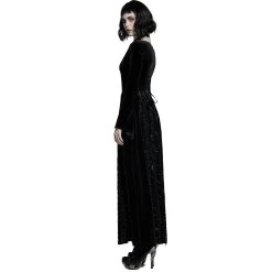 PUNK RAVE Longue Robe 'Cyrielle' En Velours Noir -ALCHEMY GOTHIC shop longue robe cyrielle en velours noir 5