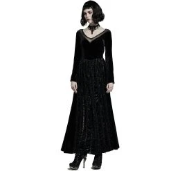 PUNK RAVE Longue Robe 'Cyrielle' En Velours Noir -ALCHEMY GOTHIC shop longue robe cyrielle en velours noir 6