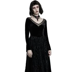 PUNK RAVE Longue Robe 'Cyrielle' En Velours Noir -ALCHEMY GOTHIC shop longue robe cyrielle en velours noir 7