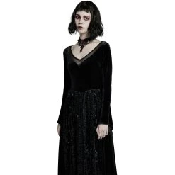 PUNK RAVE Longue Robe 'Cyrielle' En Velours Noir -ALCHEMY GOTHIC shop longue robe cyrielle en velours noir 8
