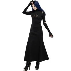 PUNK RAVE Longue Robe Gothique 'Red-Eyed Spider' Noire -ALCHEMY GOTHIC shop longue robe gothique red eyed spider noire 3