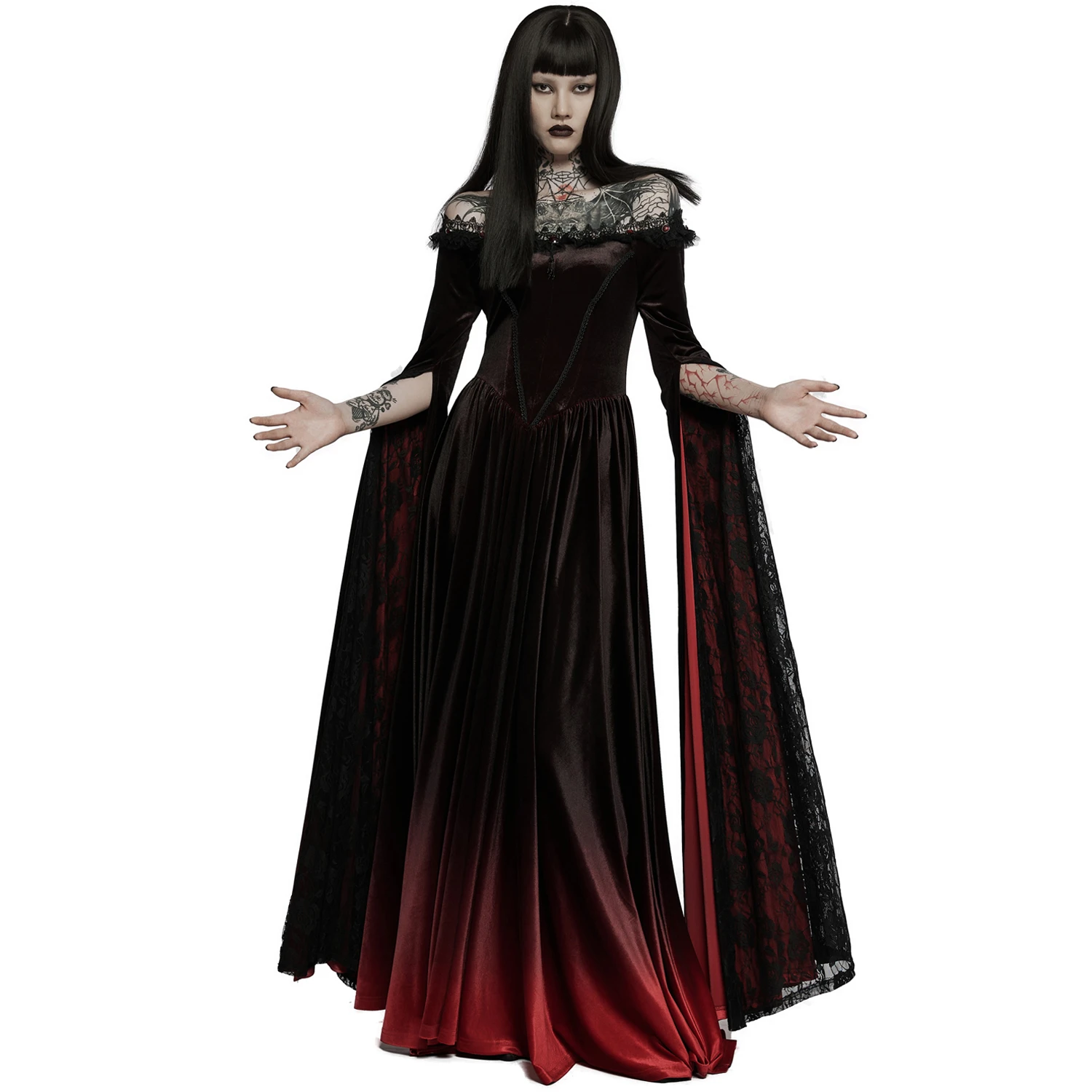 PUNK RAVE Longue Robe 'Orphelia' Noire Et Rouge 4 PUNK RAVE Longue Robe 'Orphelia' Noire Et Rouge – Image 2
