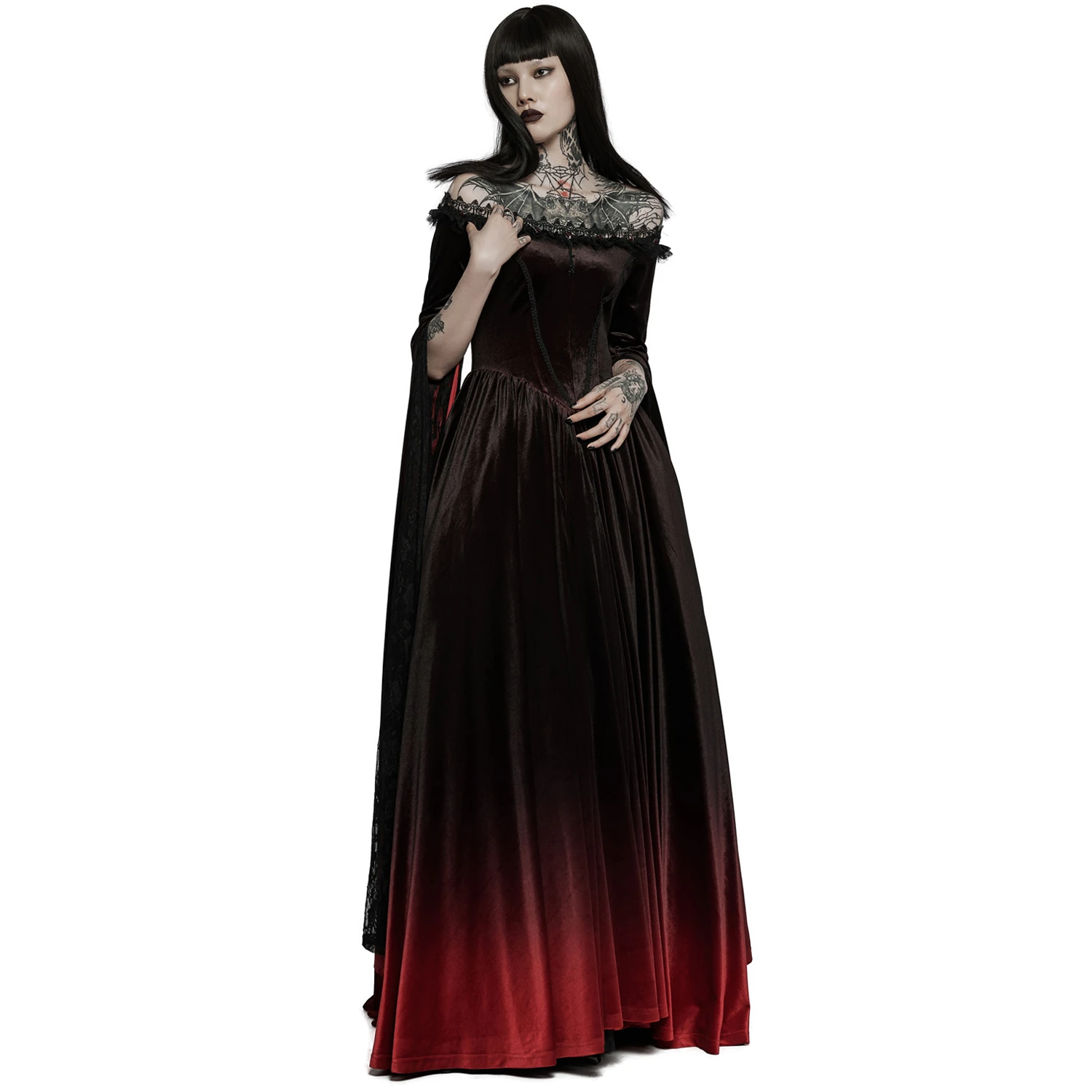 PUNK RAVE Longue Robe 'Orphelia' Noire Et Rouge 6 PUNK RAVE Longue Robe 'Orphelia' Noire Et Rouge – Image 4