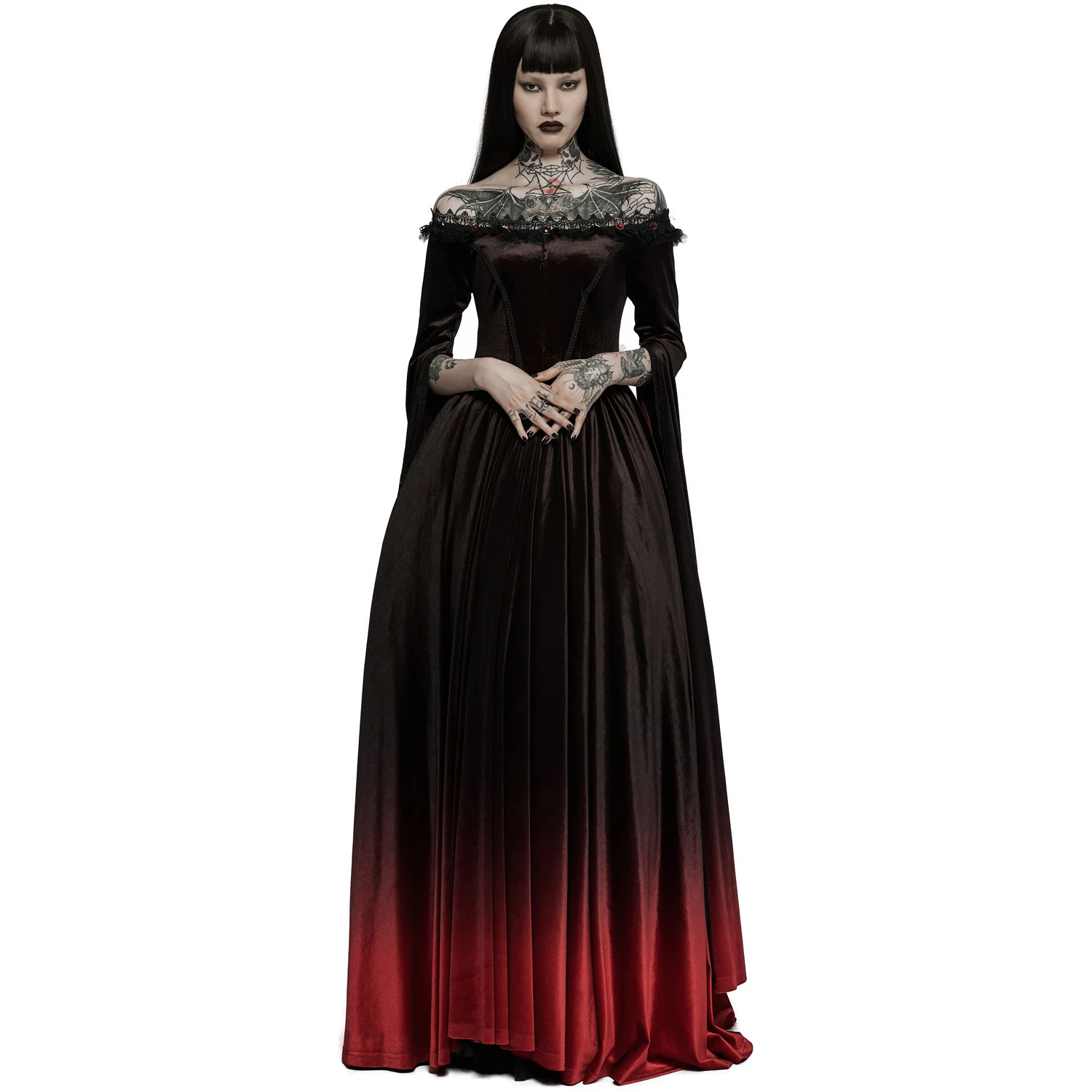 PUNK RAVE Longue Robe 'Orphelia' Noire Et Rouge 7 PUNK RAVE Longue Robe 'Orphelia' Noire Et Rouge – Image 5