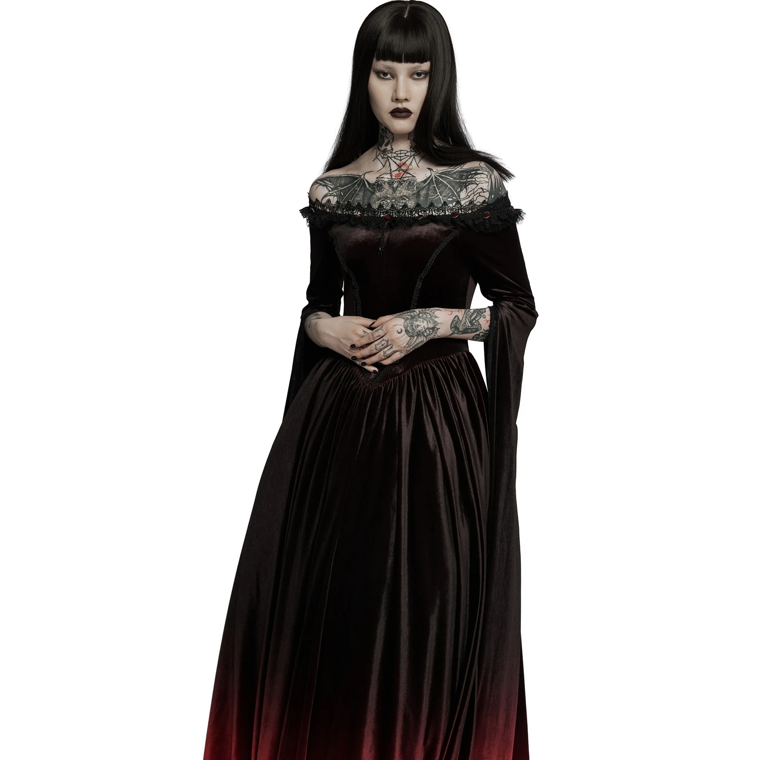PUNK RAVE Longue Robe 'Orphelia' Noire Et Rouge 8 PUNK RAVE Longue Robe 'Orphelia' Noire Et Rouge – Image 6