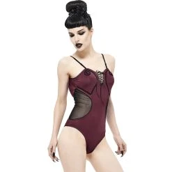 DEVIL FASHION Maillot De Bain 'Hand-Cranked' Bordeaux Et Noir -ALCHEMY GOTHIC shop maillot de bain hand cranked bordeaux et noir 3