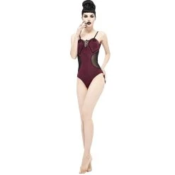 DEVIL FASHION Maillot De Bain 'Hand-Cranked' Bordeaux Et Noir -ALCHEMY GOTHIC shop maillot de bain hand cranked bordeaux et noir 5