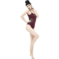 DEVIL FASHION Maillot De Bain 'Hand-Cranked' Bordeaux Et Noir -ALCHEMY GOTHIC shop maillot de bain hand cranked bordeaux et noir 8