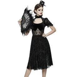 DEVIL FASHION Éventail 'Drocku' Noir Avec Plumes -ALCHEMY GOTHIC shop manchettes gothiques flower shaped noires 14