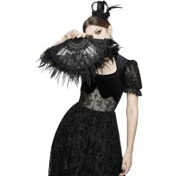 DEVIL FASHION Éventail 'Drocku' Noir Avec Plumes -ALCHEMY GOTHIC shop manchettes gothiques flower shaped noires 15