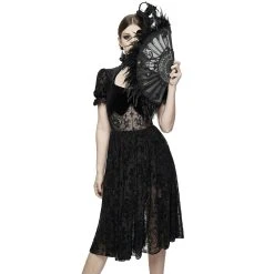 DEVIL FASHION Éventail 'Drocku' Noir Avec Plumes -ALCHEMY GOTHIC shop manchettes gothiques flower shaped noires 17