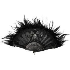 DEVIL FASHION Éventail 'Drocku' Noir Avec Plumes -ALCHEMY GOTHIC shop manchettes gothiques flower shaped noires 18