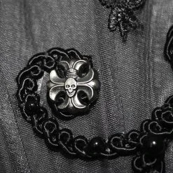 DEVIL FASHION Éventail 'Drocku' Noir Avec Plumes -ALCHEMY GOTHIC shop manchettes gothiques flower shaped noires 24