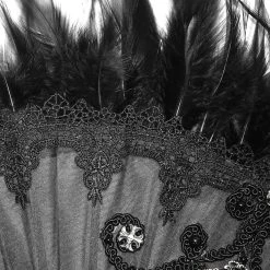DEVIL FASHION Éventail 'Drocku' Noir Avec Plumes -ALCHEMY GOTHIC shop manchettes gothiques flower shaped noires 26