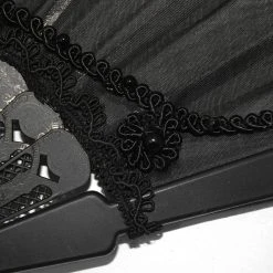 DEVIL FASHION Éventail 'Drocku' Noir Avec Plumes -ALCHEMY GOTHIC shop manchettes gothiques flower shaped noires 27